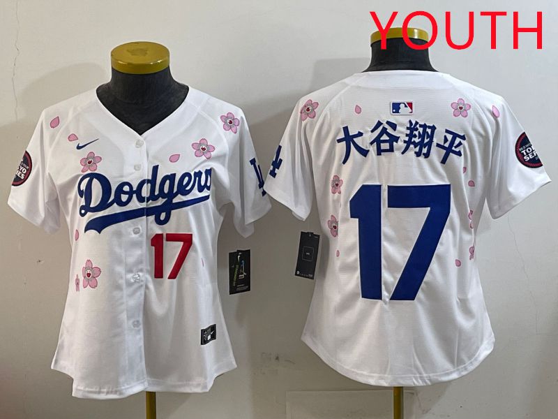 Youth Los Angeles Dodgers #17 Ohtani White Sakura Edition 2025 Nike MLB Jersey style 15->youth mlb jersey->Youth Jersey